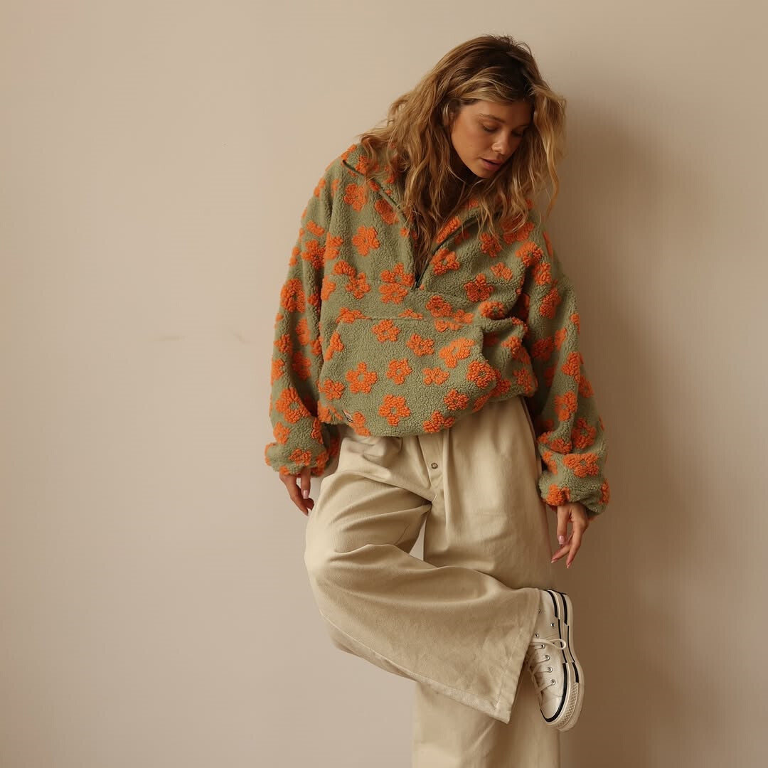 Yzella - Maglione in Pile con Stampa Floreale