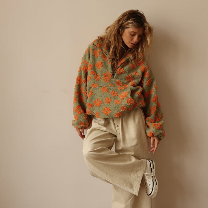 Yzella - Maglione in Pile con Stampa Floreale