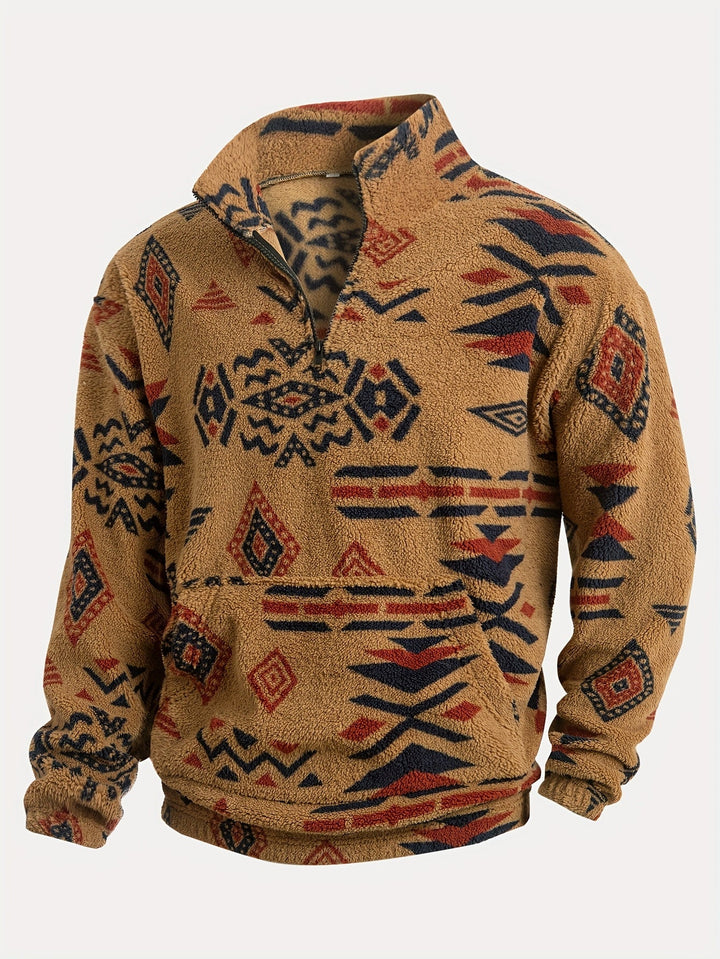 Jacco - Felpa in Pile Con Mezza ZIP E Stampa Geometrica