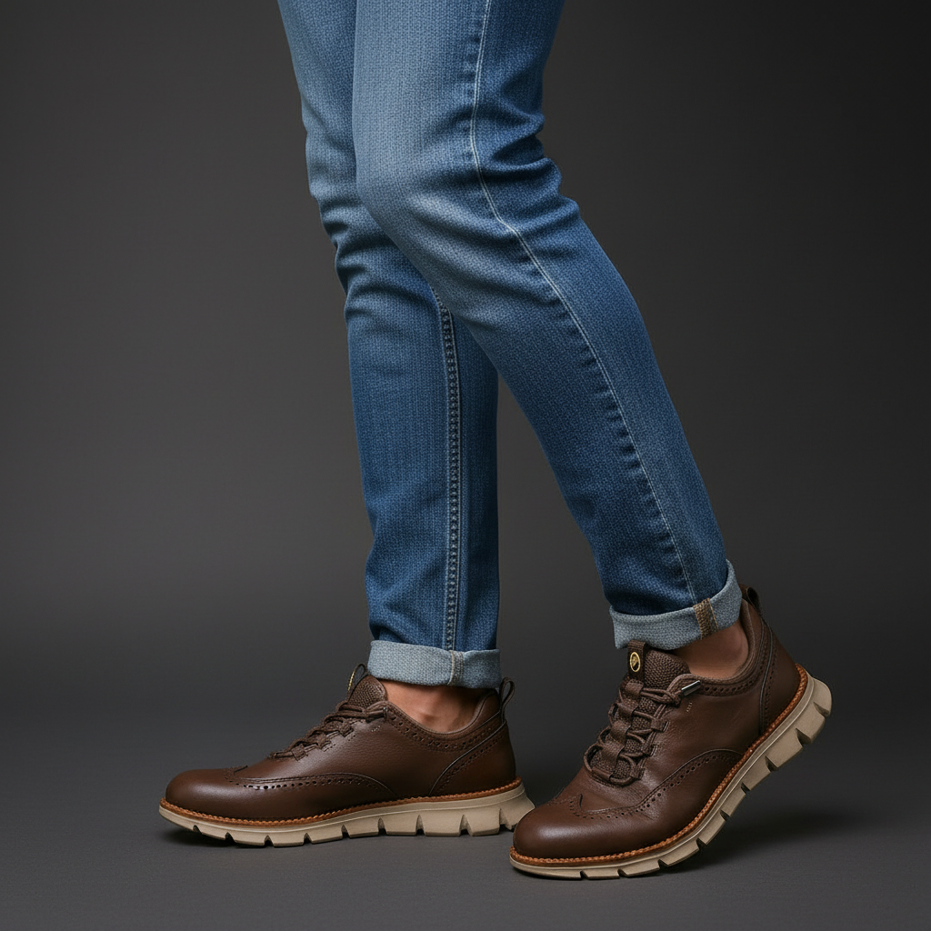 Heijnen - Scarpe da Ginnastica Brogue in Pelle Con Punta ad Ala
