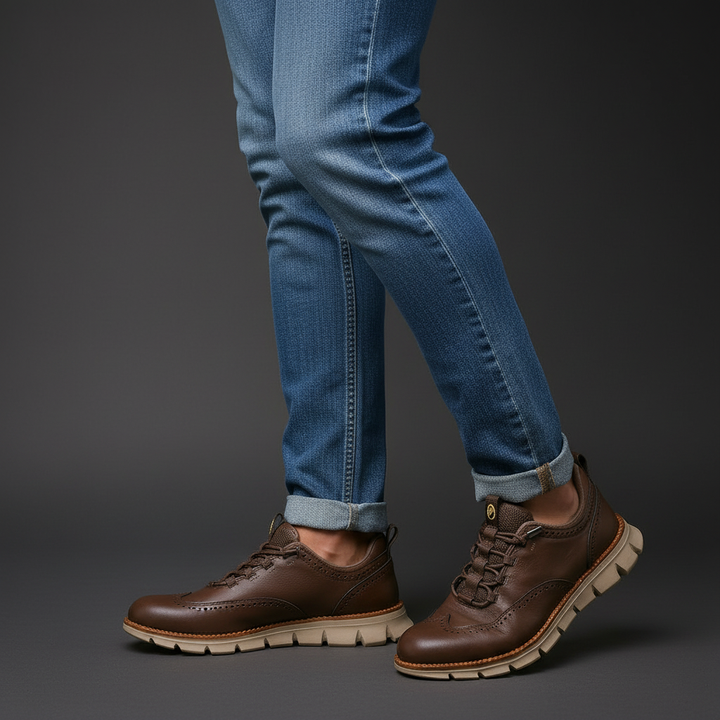 Heijnen - Scarpe da Ginnastica Brogue in Pelle Con Punta ad Ala