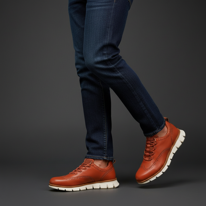 Heijnen - Scarpe da Ginnastica Brogue in Pelle Con Punta ad Ala