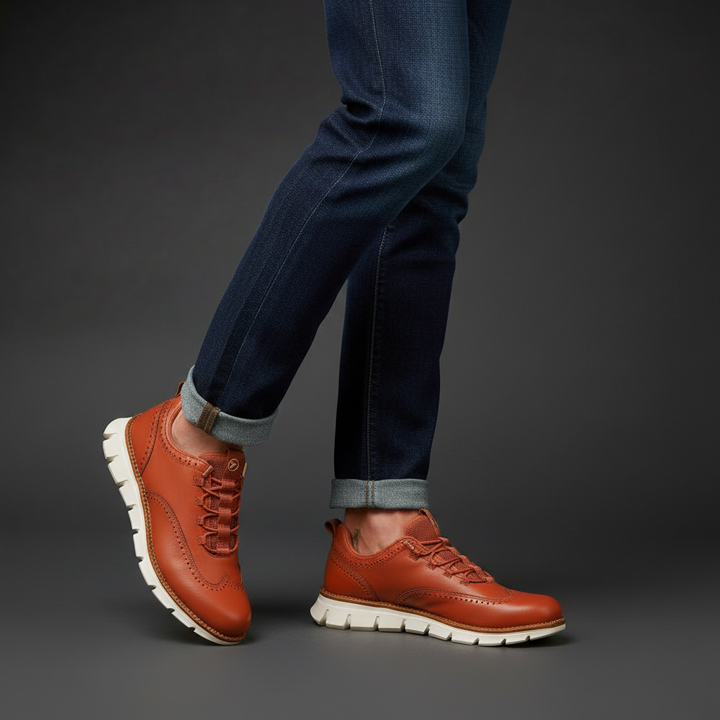 Heijnen - Scarpe da Ginnastica Brogue in Pelle Con Punta ad Ala