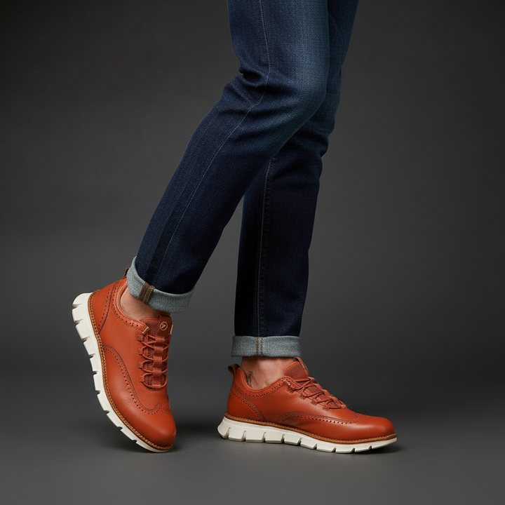 Heijnen - Scarpe da Ginnastica Brogue in Pelle Con Punta ad Ala