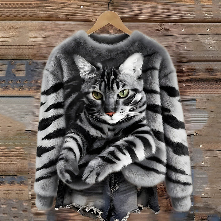 Zohara - Maglione in Pelliccia Sintetica Con Stampa Gatto