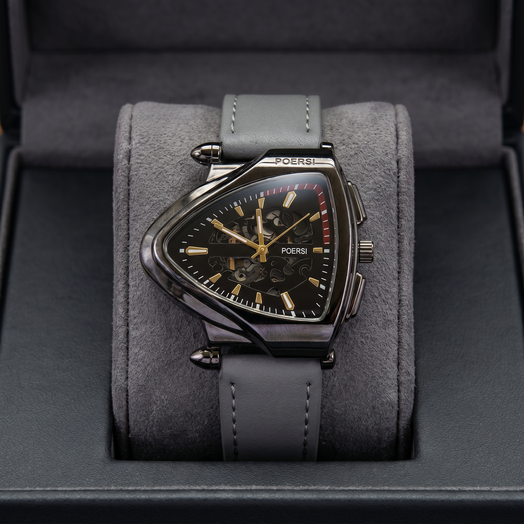 Narciso - Orologio Triangolare in Pelle Con Struttura a Scheletro