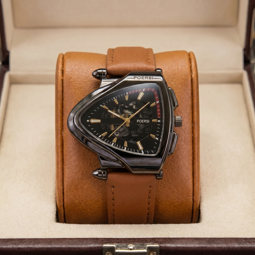 Narciso - Orologio Triangolare in Pelle Con Struttura a Scheletro