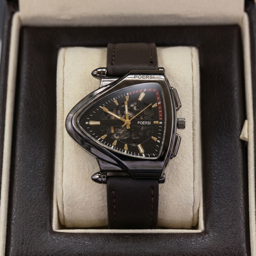 Narciso - Orologio Triangolare in Pelle Con Struttura a Scheletro