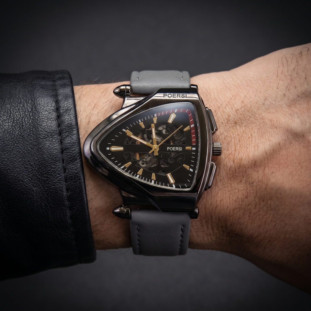 Narciso - Orologio Triangolare in Pelle Con Struttura a Scheletro