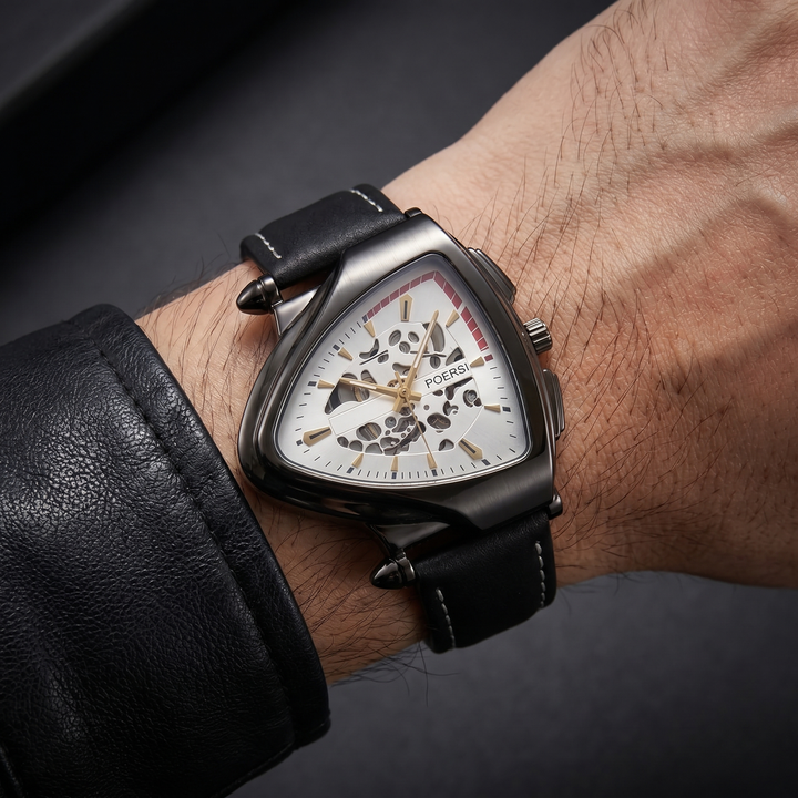 Narciso - Orologio Triangolare in Pelle Con Struttura a Scheletro