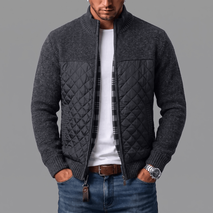 Liman - Cardigan in Maglia Con Pannello Trapuntato E Zip Integrale