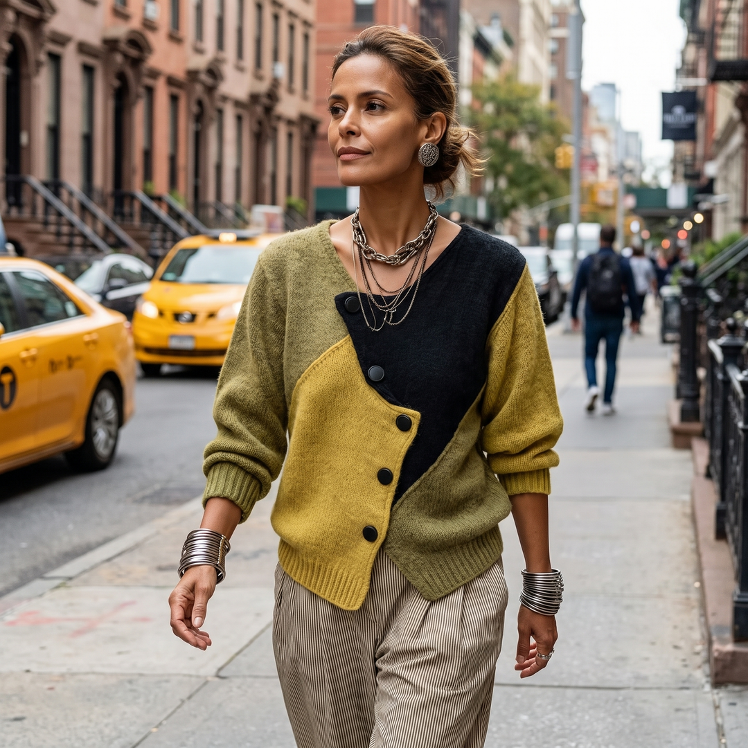 Lizana - Maglione in Maglia Asimmetrico Con Blocchi Di Colore