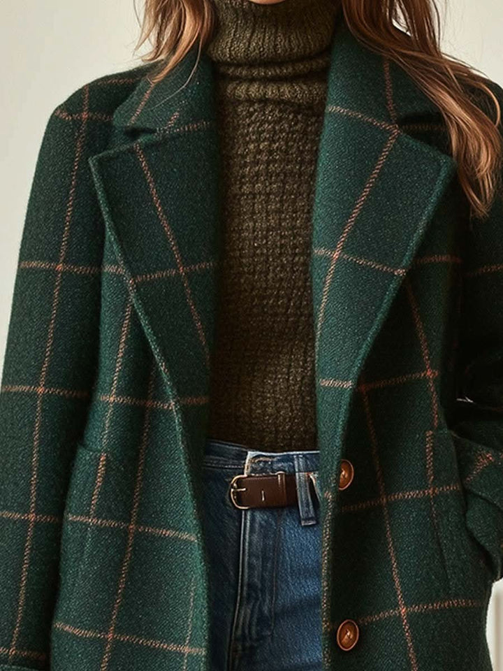 Rosine - Cappotto Classico a Quadri Con Collo a Revers