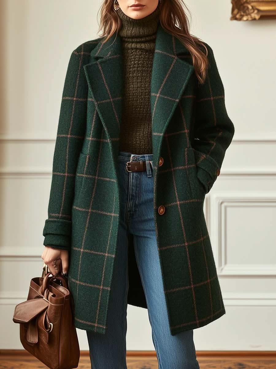 Rosine - Cappotto Classico a Quadri Con Collo a Revers