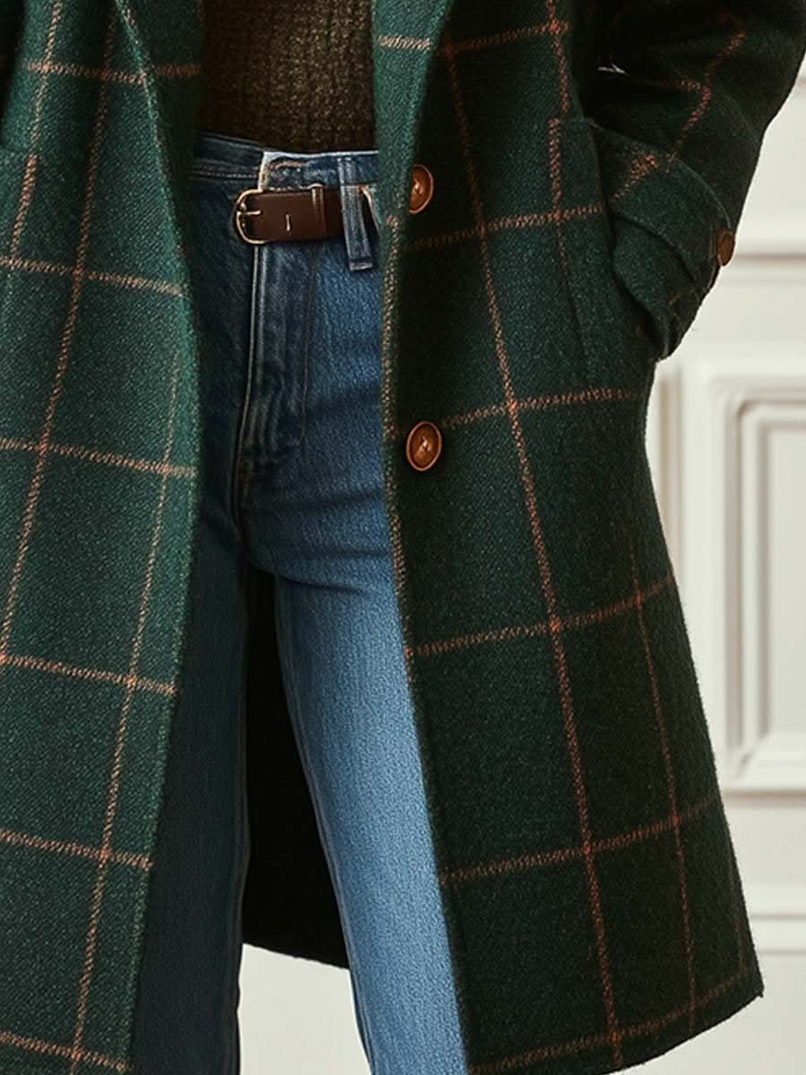 Rosine - Cappotto Classico a Quadri Con Collo a Revers