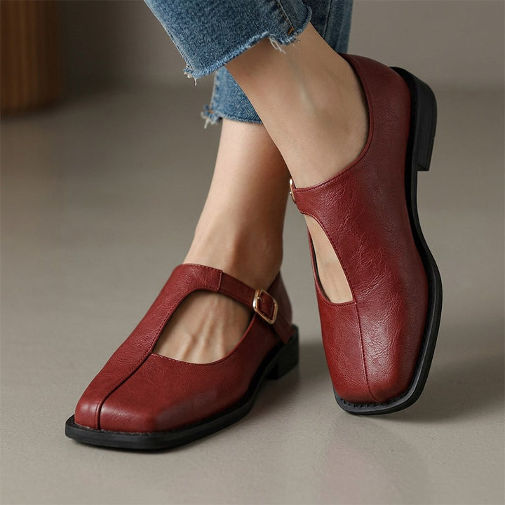 Eniolaa - Scarpe Vintage Con Cinturino E Fibbia Punta Quadrata