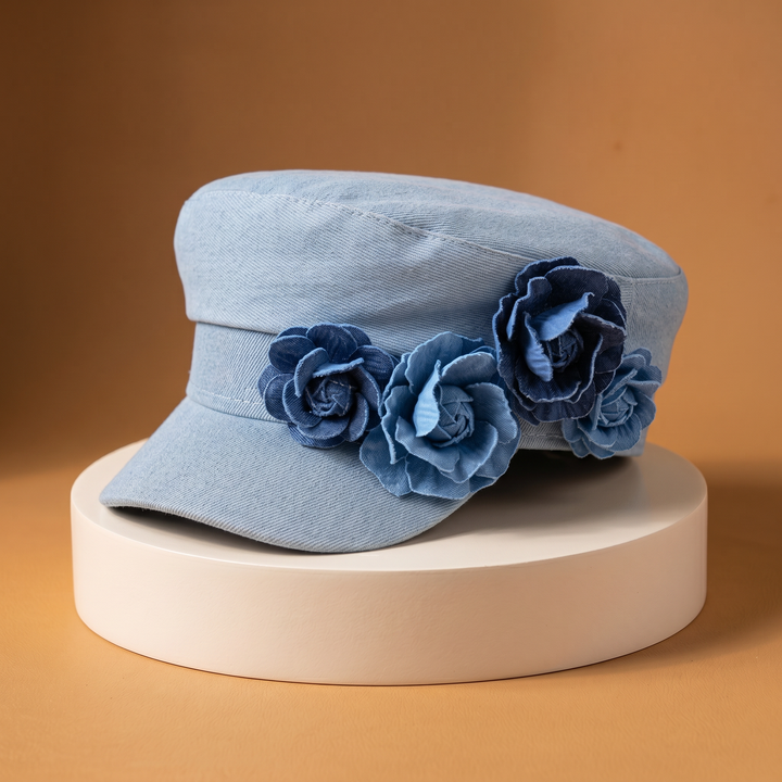 Nelisha - Cappellino in Denim Con Decorazioni Floreali