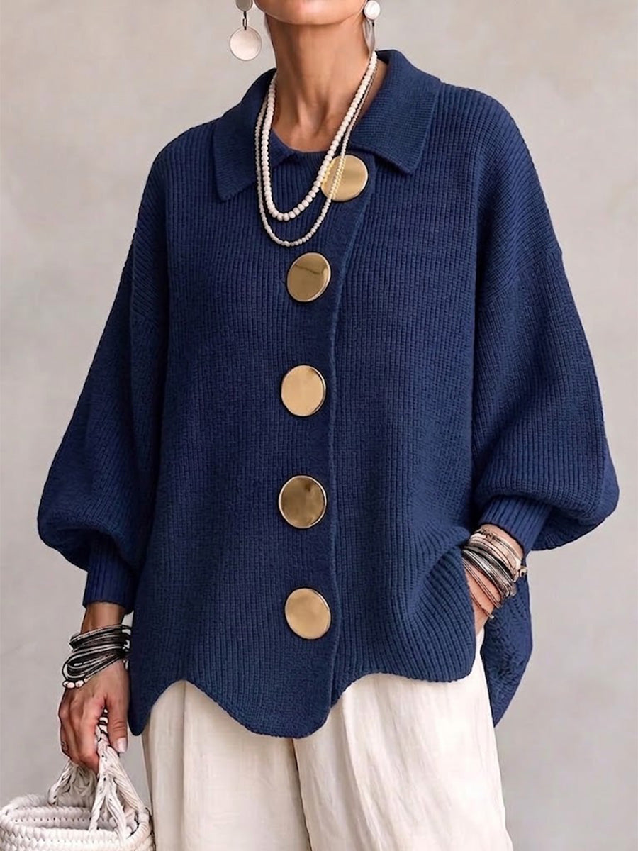 Shiryl - Cardigan in Maglia a Maniche Lunghe Con Colletto e Bottoni