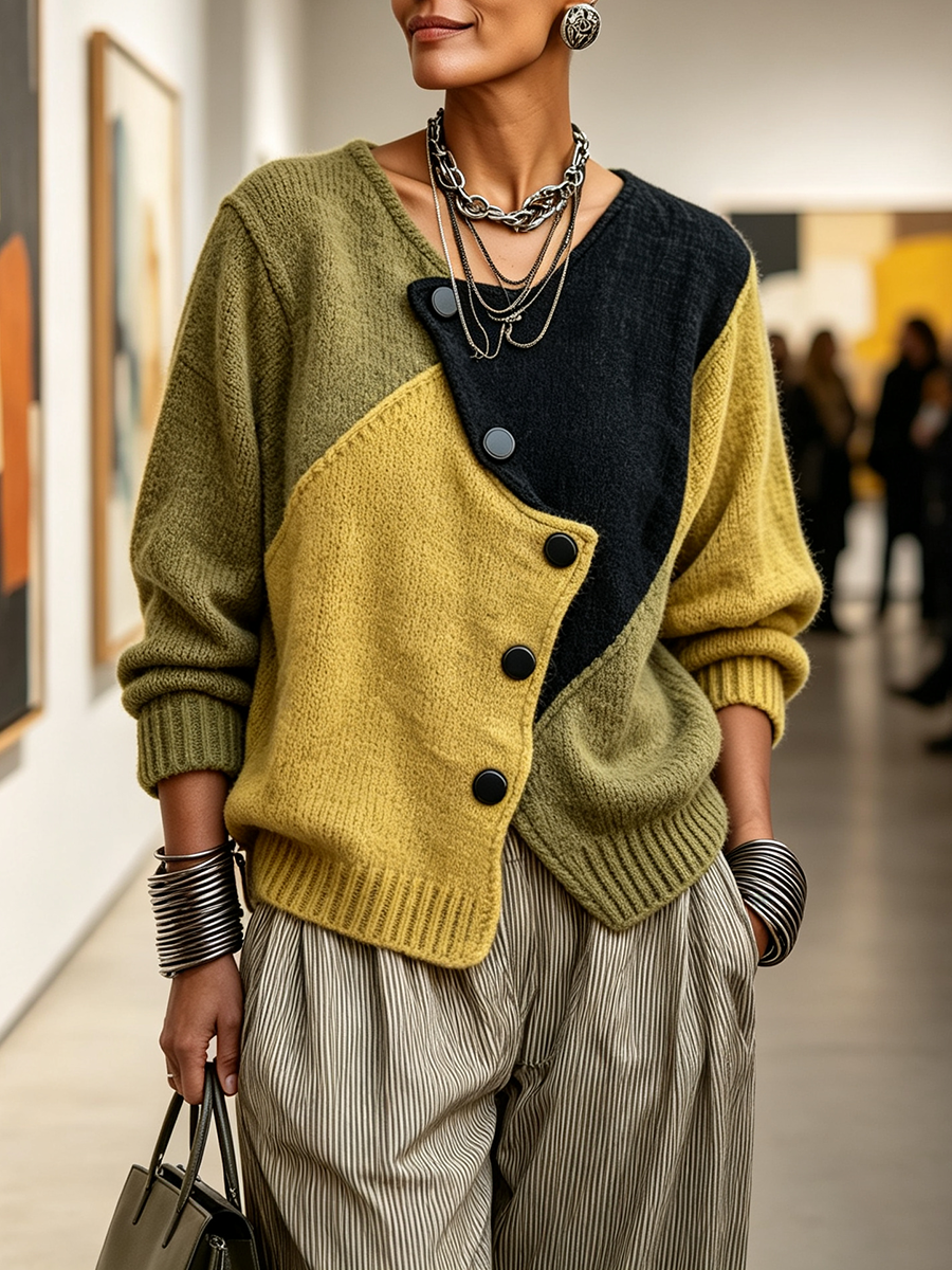 Lizana - Maglione in Maglia Asimmetrico Con Blocchi Di Colore