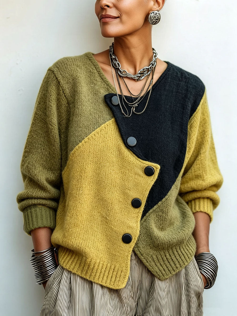 Lizana - Maglione in Maglia Asimmetrico Con Blocchi Di Colore