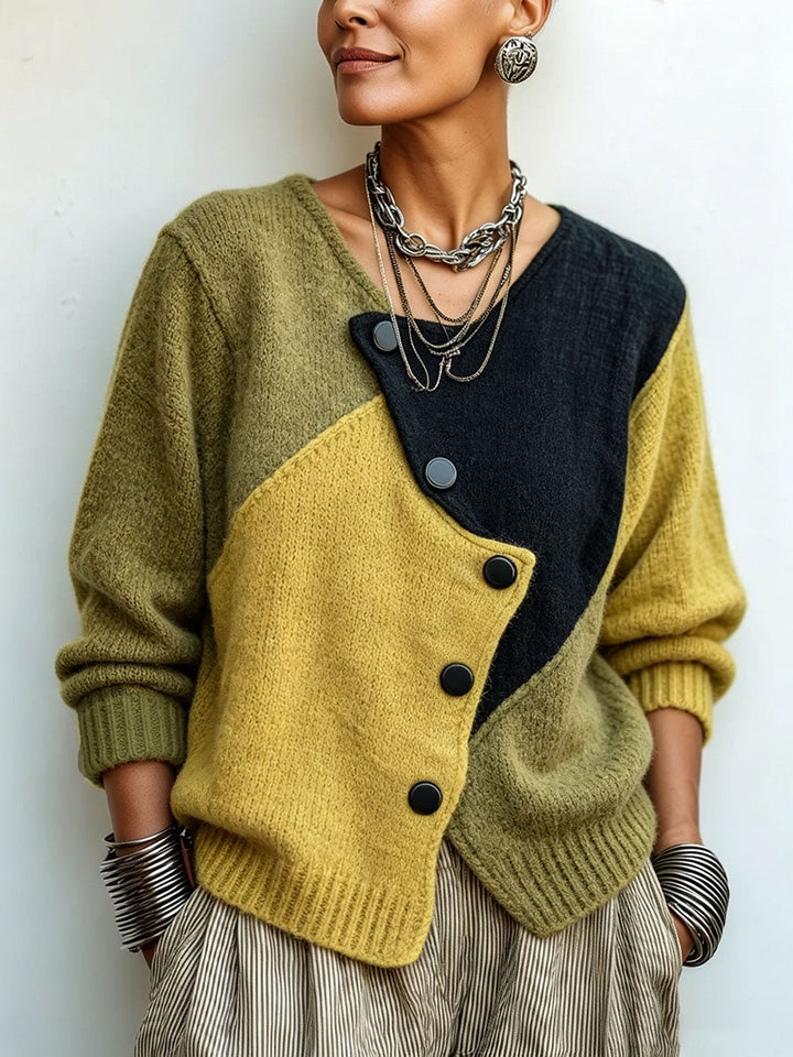 Lizana - Maglione in Maglia Asimmetrico Con Blocchi Di Colore