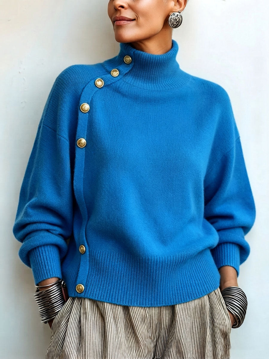 Lylian - Maglione a Maniche Lunghe Con Collo Alto e Bordi Con Bottoni