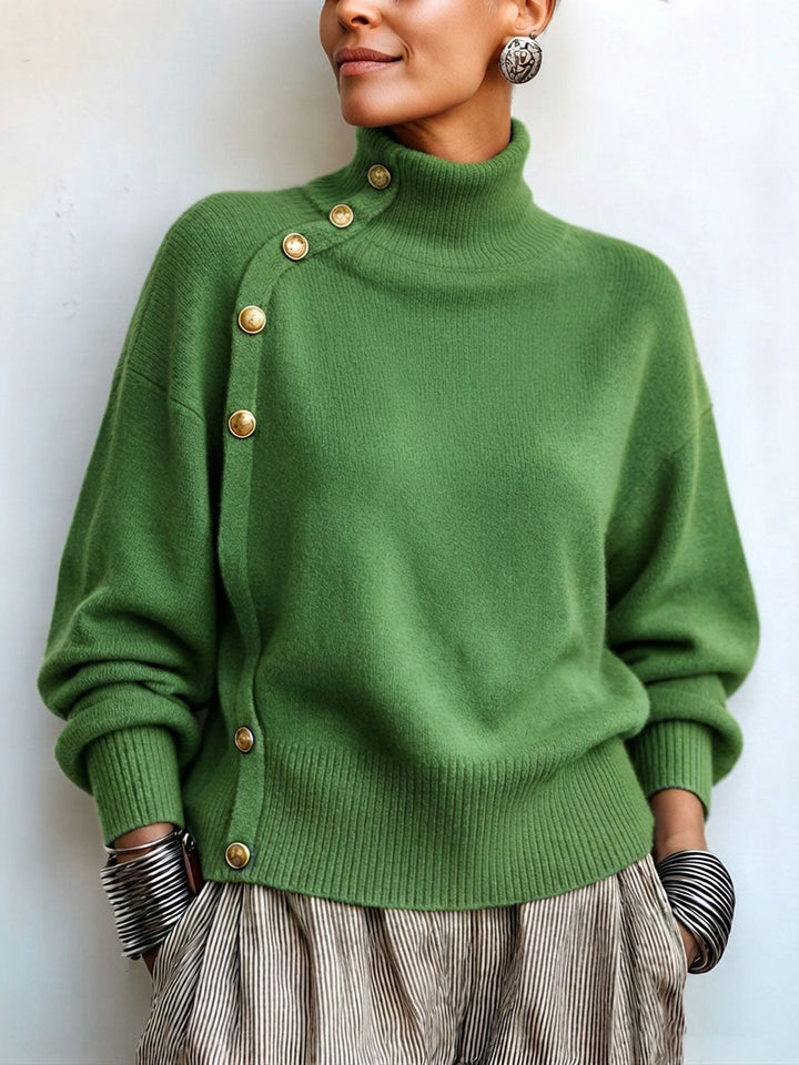 Lylian - Maglione a Maniche Lunghe Con Collo Alto e Bordi Con Bottoni
