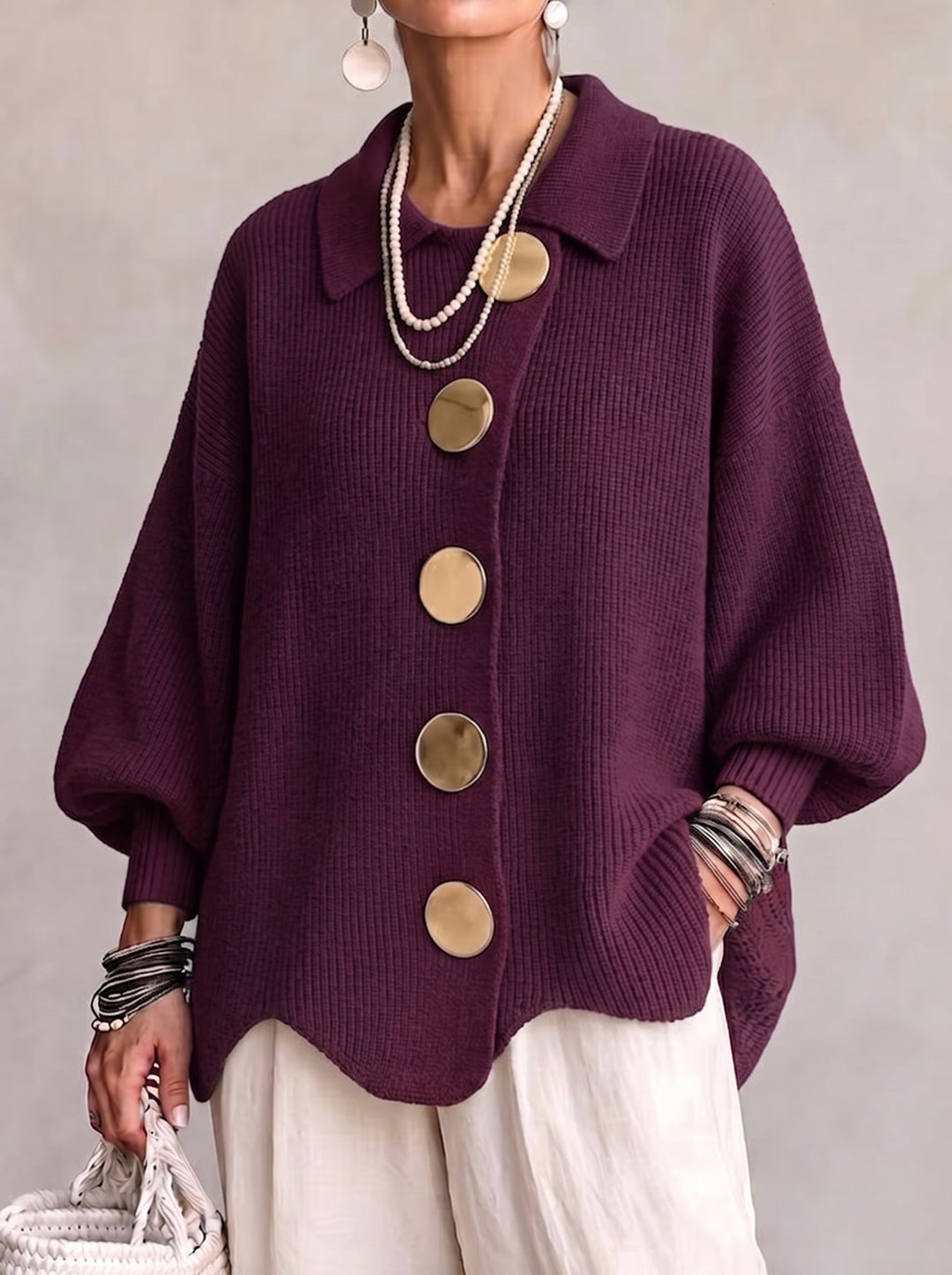 Kizzi - Cardigan Oversize Con Bottoni Dorati