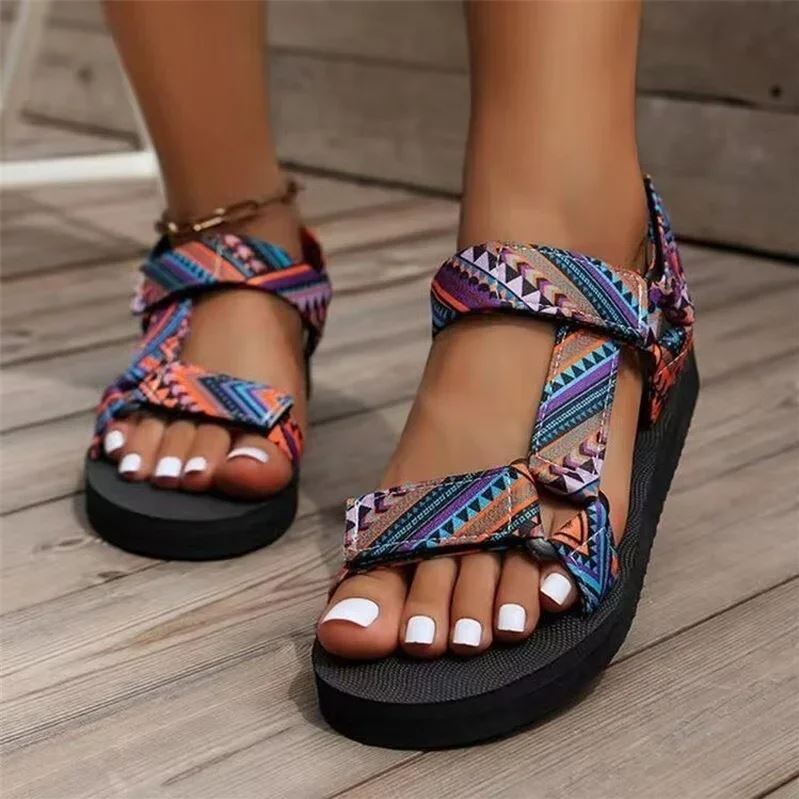 Maryane - Sandali Con Plateau e Chiusura in Velcro Fantasia