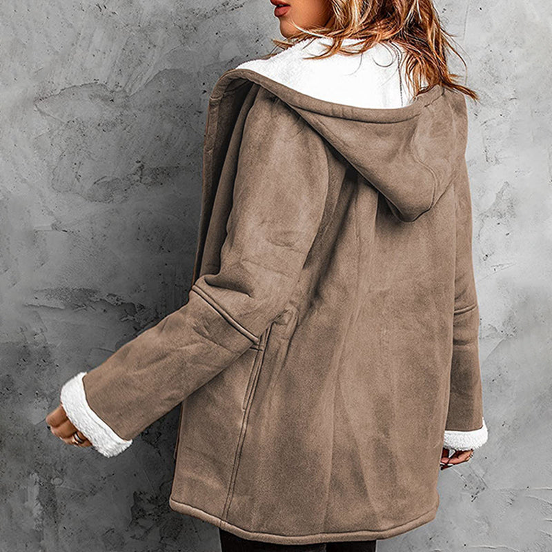 Didienne - Cappotto Con Cappuccio a Maniche Lunghe in Finta Pelle Scamosciata