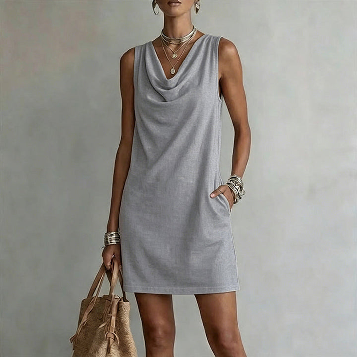Nuham - Abito Corto Casual in Lino Con Collo a Cappuccio