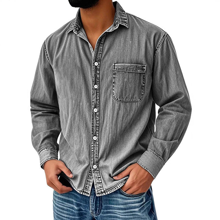 Brindan - Camicia in Denim a Maniche Lunghe Con Bottoni