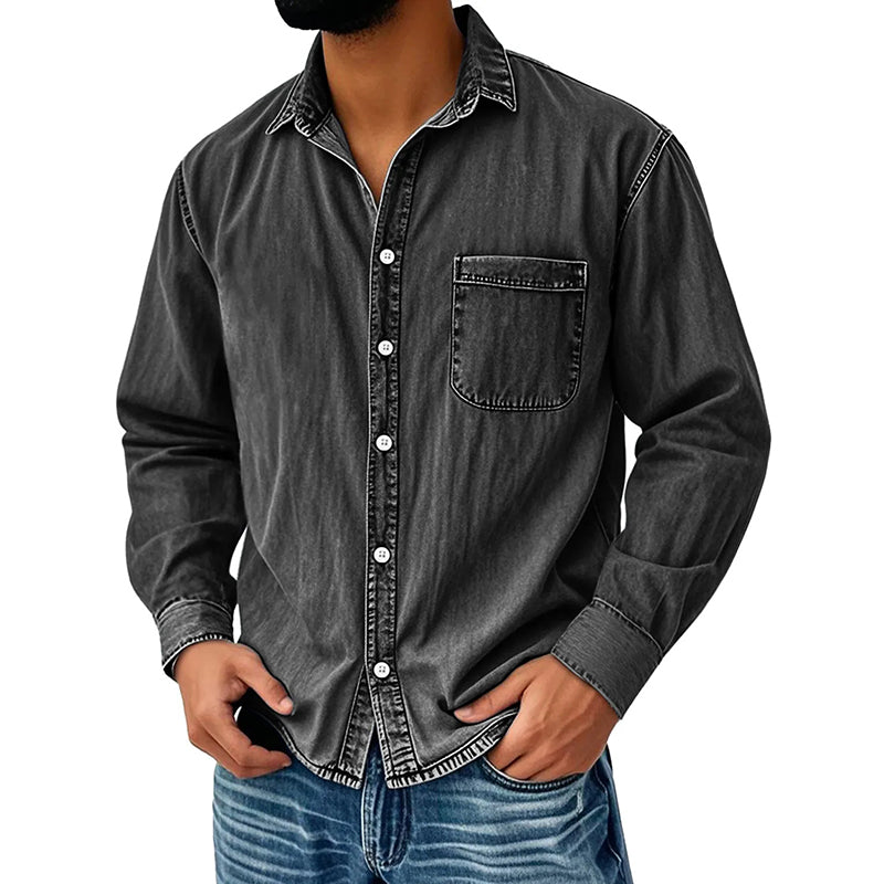 Brindan - Camicia in Denim a Maniche Lunghe Con Bottoni