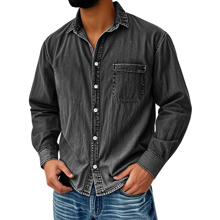 Brindan - Camicia in Denim a Maniche Lunghe Con Bottoni