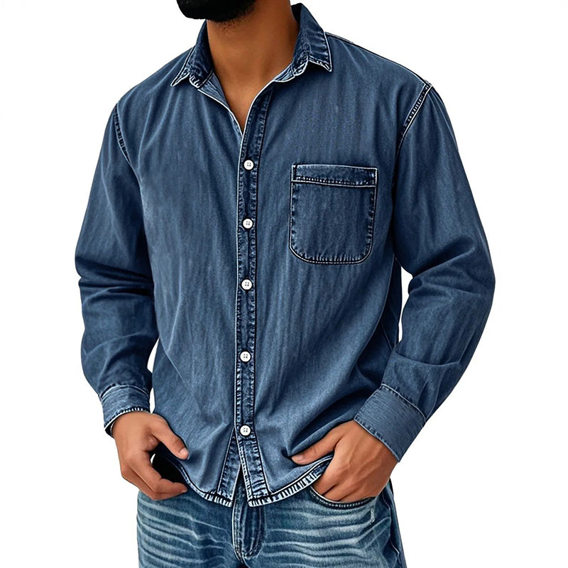 Brindan - Camicia in Denim a Maniche Lunghe Con Bottoni