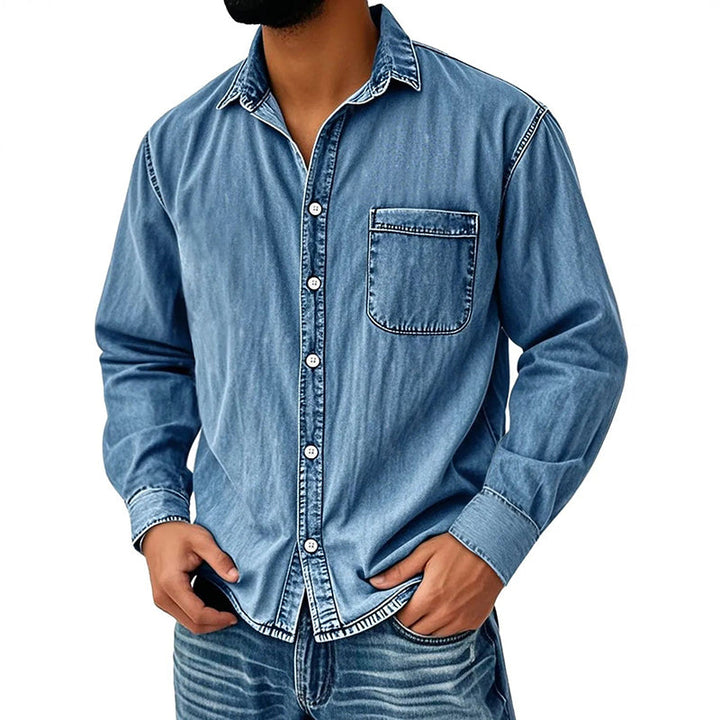 Brindan - Camicia in Denim a Maniche Lunghe Con Bottoni