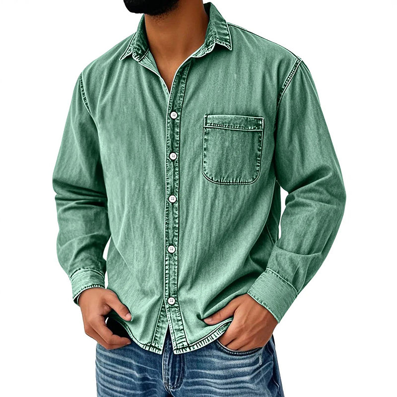 Brindan - Camicia in Denim a Maniche Lunghe Con Bottoni