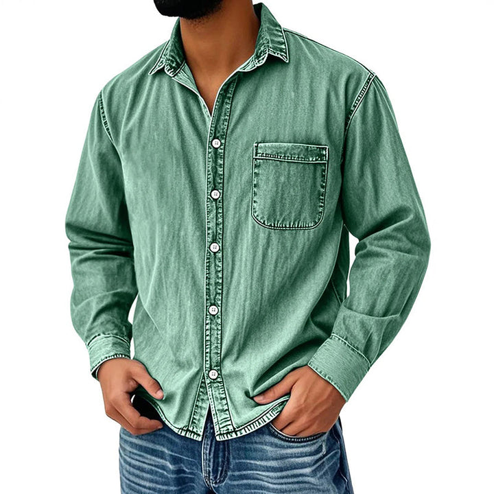 Brindan - Camicia in Denim a Maniche Lunghe Con Bottoni