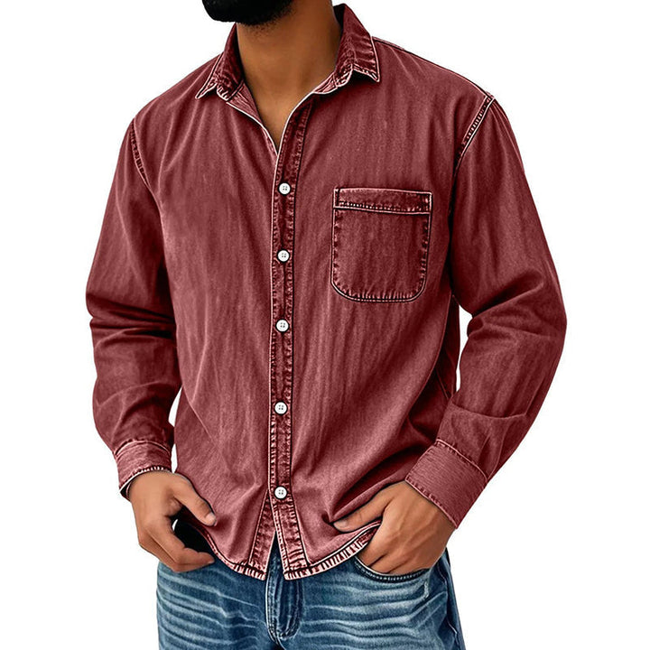 Brindan - Camicia in Denim a Maniche Lunghe Con Bottoni