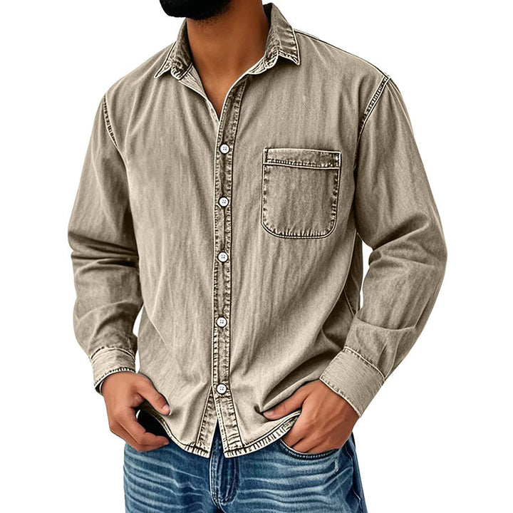 Brindan - Camicia in Denim a Maniche Lunghe Con Bottoni