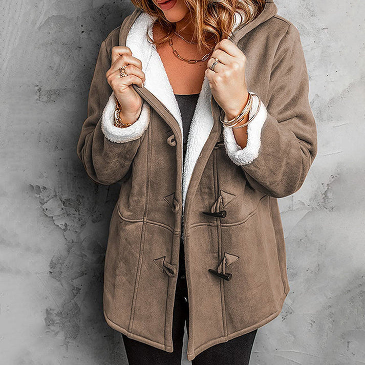 Didienne - Cappotto Con Cappuccio a Maniche Lunghe in Finta Pelle Scamosciata