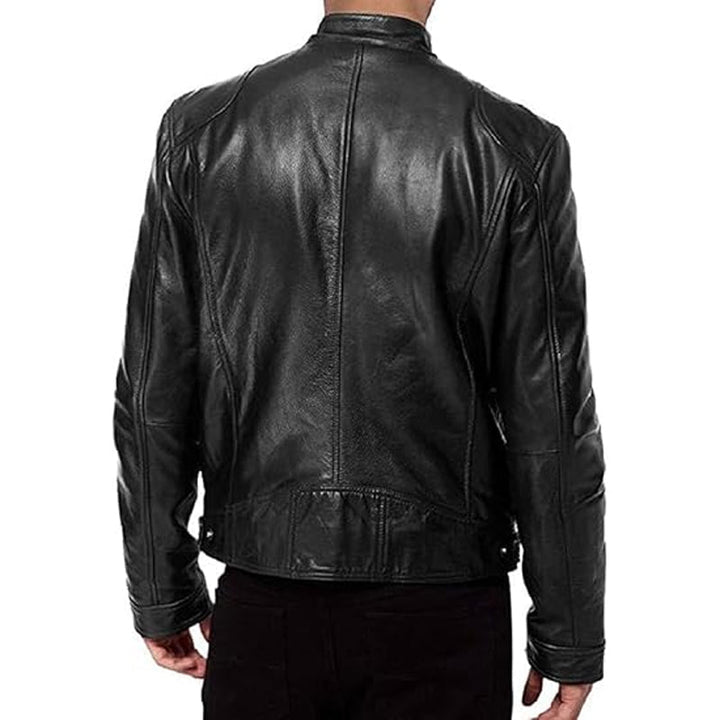Emanual - Giacca in Pelle Con Colletto Alto e Chiusura a Zip