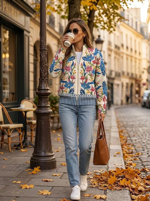 Davan - Cardigan Con Zip a Motivi Floreali