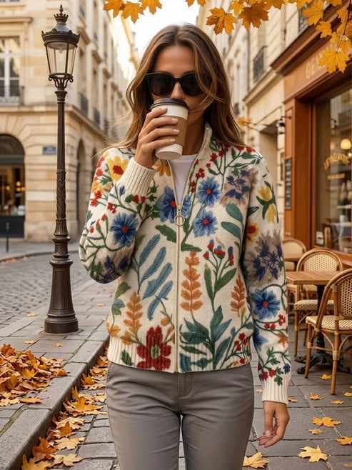 Davan - Cardigan Con Zip a Motivi Floreali