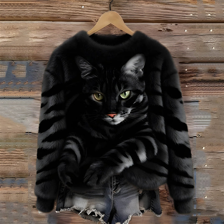 Zohara - Maglione in Pelliccia Sintetica Con Stampa Gatto
